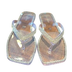 LAUREN LORRAINE Tampa Clear Jelly Rhinestone Embellished Thong Sandal